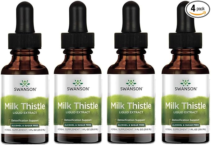 Swanson Milk Thistle Liquid Extract (Alcohol- &amp Sugar-Free) 1 fl Ounce (29.6 ml) Liquid (4 Pack)