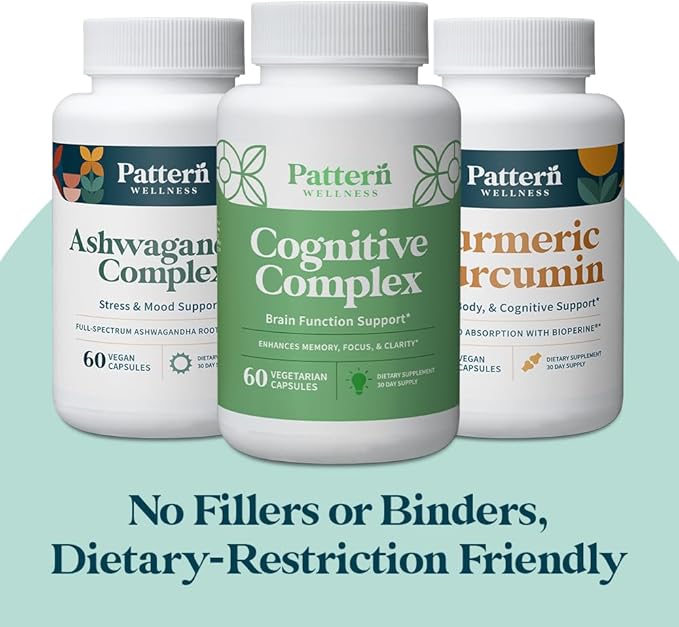 Pattern Wellness Cognitive Health Bundle - Cognitive Complex Turmeric Curcumin &amp Ashwagandha - Brain Function Support - 3 Pack All-Natural Plant-Based Formulas