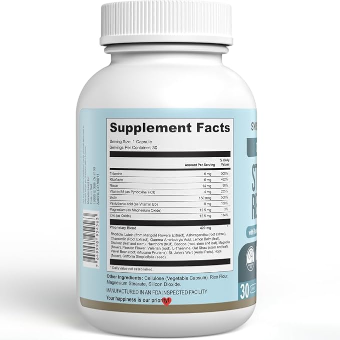 Swiss Activa+ Labs Stress Relief Supplement | Natural Support with Ashwagandha L-Theanine &amp Rhodiola | Calming Supplements for Adults | Cortisol &amp Mood Balance Focus &amp Relaxation | 60 Da
