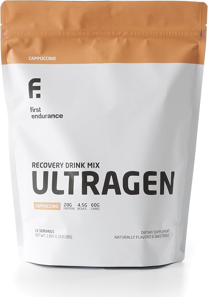 FIRST ENDURANCE Ultragen Workout Recovery Drink Powder Protein Mix Boosts Energy Accelerates Recovery | Cappuccino 15 Servings