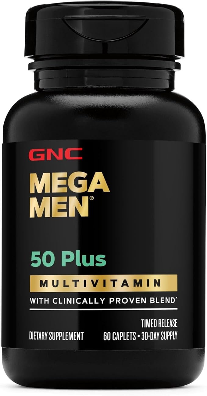 GNC Mega Men 50 Plus Multivitamin Caplets Clinically Proven Heart &amp Prostate Health B Vitamins Saw Palmetto Memory Vitamin D-3 60 Count
