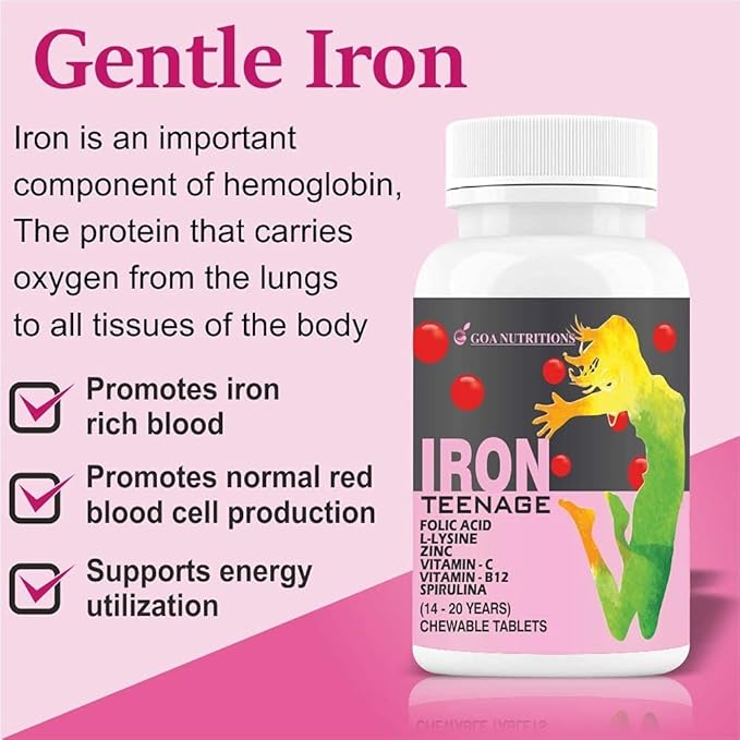 Viva Iron Tablets with Folic Acid Vitamin C B12 lysine Spirulina &amp Zinc Supplements As Haemoglobin Builder Immunity Boosters Energy for Women Teenager Girls – 60 Chewables (Pack of 1)