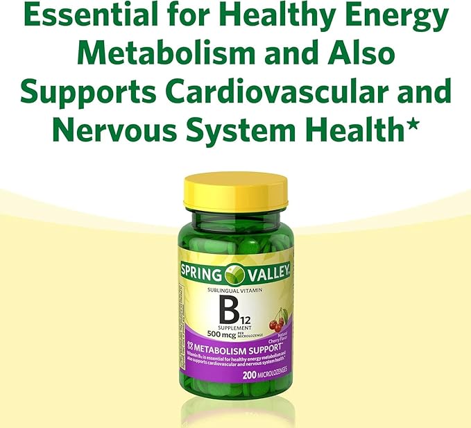 Sublingual B12 500 mcg- Spring Valley 500 mg Cherry Flavor 200 ct (Pack of 1) Set with Basket Goods Store