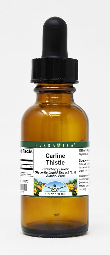 Terravita Carline Thistle Glycerite Liquid Extract (1:5) - Strawberry Flavored (1 oz ZIN: 523312) - 3 Pack