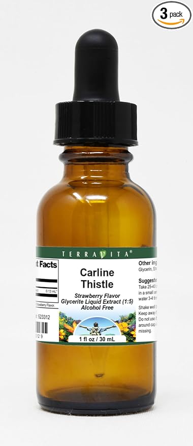 Terravita Carline Thistle Glycerite Liquid Extract (1:5) - Strawberry Flavored (1 oz ZIN: 523312) - 3 Pack