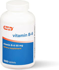Rugby Vitamin B6 50 mg Tablets Gluten-Free Dietary Supplement for Adults No Preservatives or Additives - 1000 Count (1 Pack)