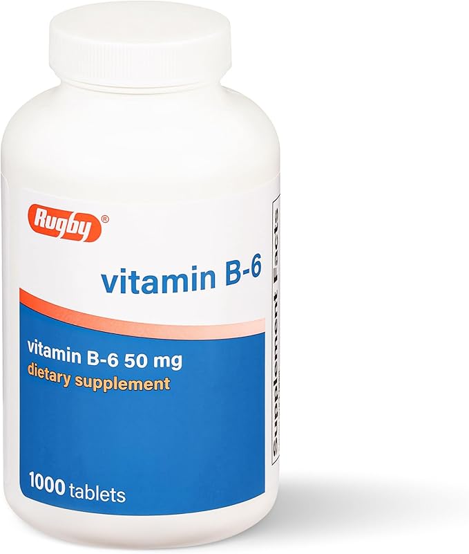 Rugby Vitamin B6 50 mg Tablets Gluten-Free Dietary Supplement for Adults No Preservatives or Additives - 1000 Count (1 Pack)