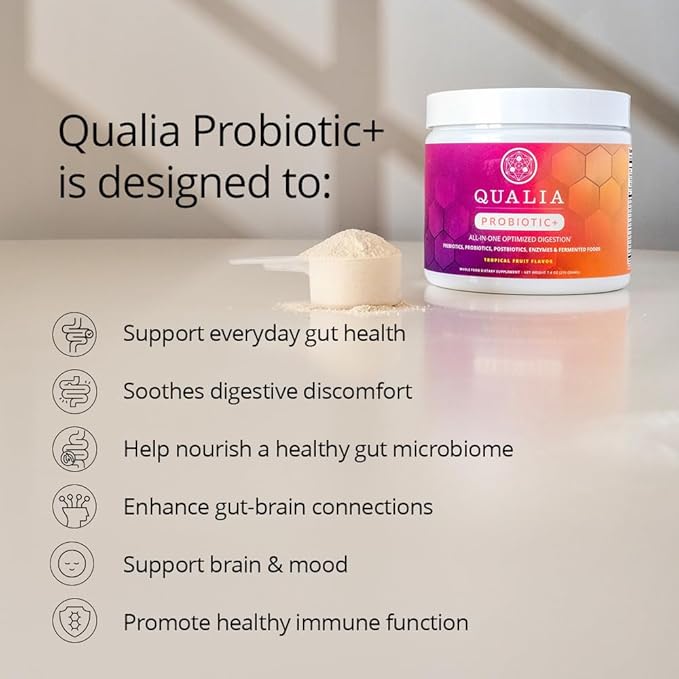 Qualia Probiotic - 28 Science-Backed Spore Probiotics Prebiotics and Postbiotics. Total Gut Support. Soothes Digestive discomfort. Ethically sourced. Promotes Akkermansia Growth. 1 Month Supply