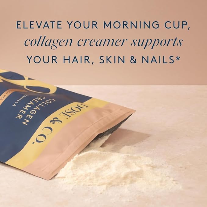 DOSE &amp CO. Vanilla Collagen Creamer Powder 12 Oz | Hydrolyzed Bovine Collagen Type I &amp III with 11g Protein per Serving | Supports Hair Skin &amp Nails | High Bioavailability Non-GMO Glut