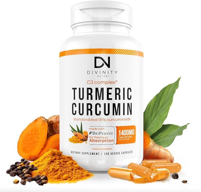 Turmeric Curcumin with BioPerine Black Pepper 1400mg Support GLP-1 Naturally Max Absorption Turmeric Supplement for Joint Support with 95% Standardized Curcuminoids C3 Complex Non GMO 120 Capsules