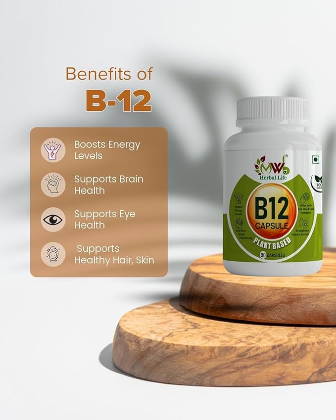 Plant Based Vitamin B12 Capsules | 90 Veg Capsules | Energy Booster | Immunity Support | Nerve and Brain Health | Vegan Supplement