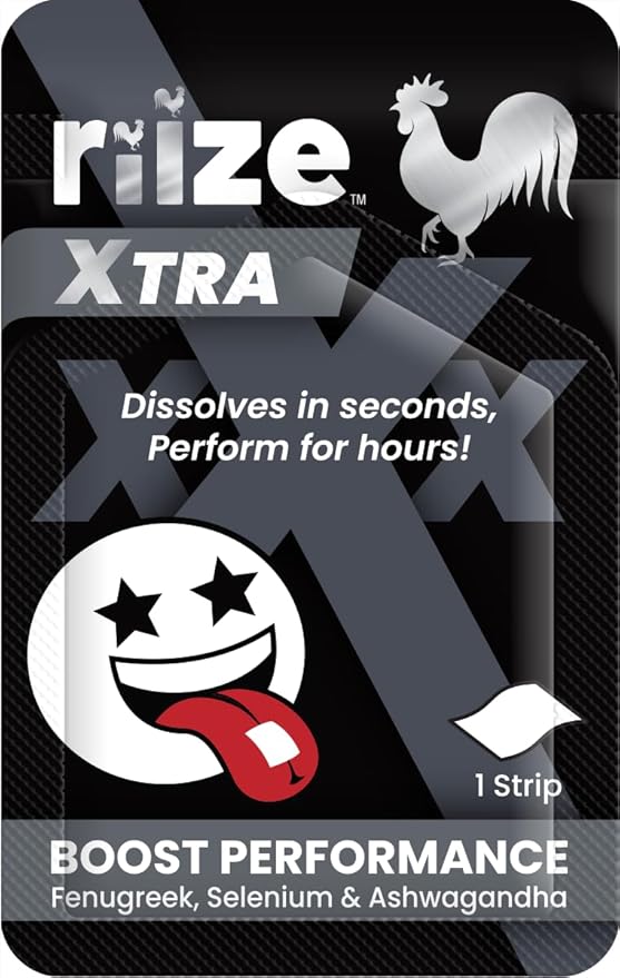 Riize Xtra Strips - Fast-Dissolving Oral Strips with Ashwagandha and Fenugreek for Performance and Stamina - 1 Month Supply - 30 Count
