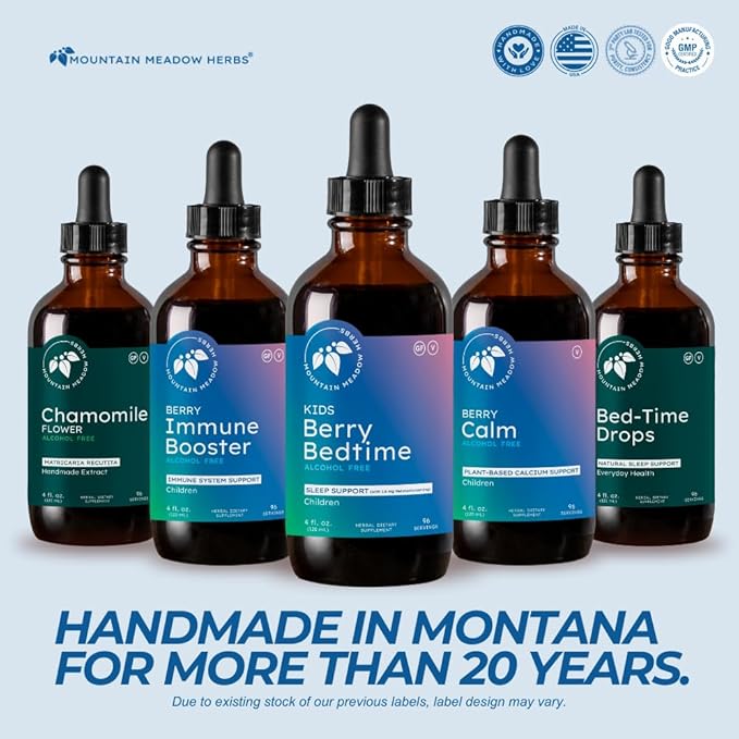 Mountain Meadow Herbs Berry Bedtime – Kids Sleep Support Drops with Melatonin Chamomile Lemon Balm &amp Passionflower - Natural Sleep Aid for Children – 2 oz