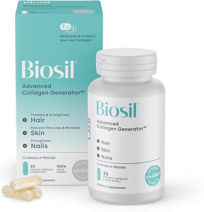 Biosil Collagen Booster Supplement - 30 Original Capsules - Patented ch-OSA Activator for Skin Hair Nails &amp Joints - Supports Natural Production - 15-Day Supply