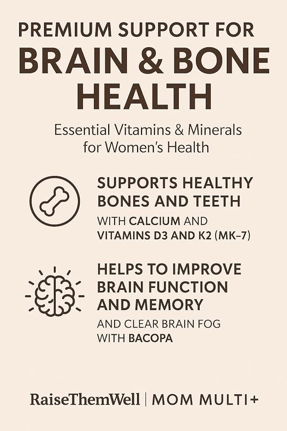 Raise Them Well Mom Multi+ Daily Multivitamin for Women with Active Folate Adaptogens &amp Bacopa Energy Stress &amp Cognitive Support 120 Veggie Capsules