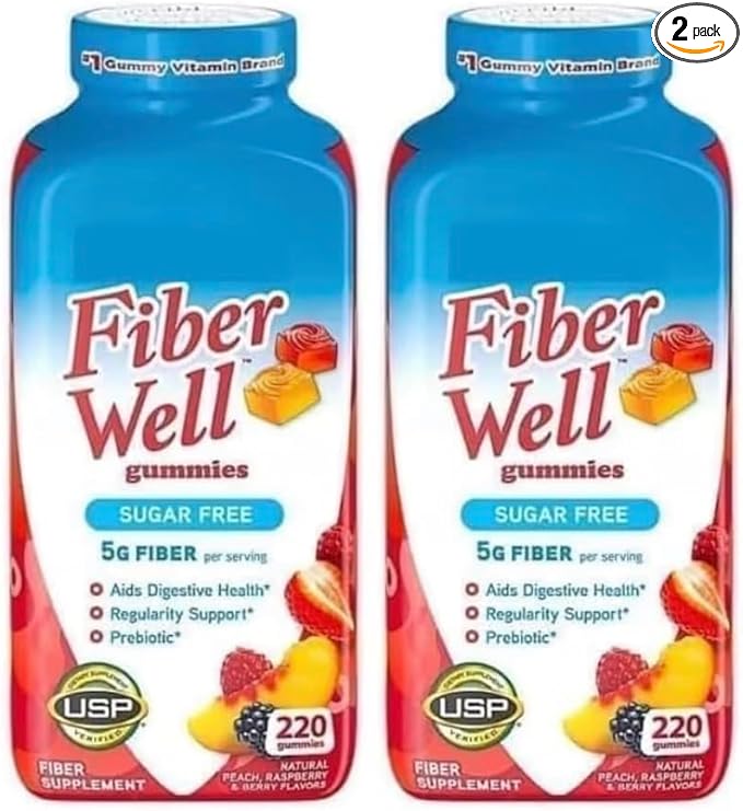 Vita Fiber Well Gummies Sugar Free Peach Raspberry &amp BlackBerry Flavors 220 Count (2 Pack)