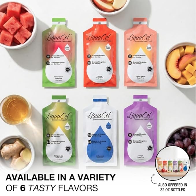 LiquaCel Concentrated Liquid Protein Watermelon Flavor 16g Hydrolyzed Collagen Protein and 2.5g Arginine Per Single-Serving Packet Sugar &amp Gluten Free 1fl oz Packets 30 Pack