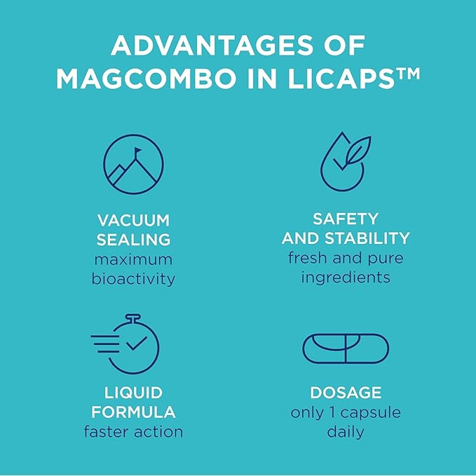 MagCombo - Concentrated Pure Magnesium Special Oil Formula for Maximum Absorption enriched with Vitamins В2 В6 В12 and С only 1 Capsule Daily. (Pack of 3)
