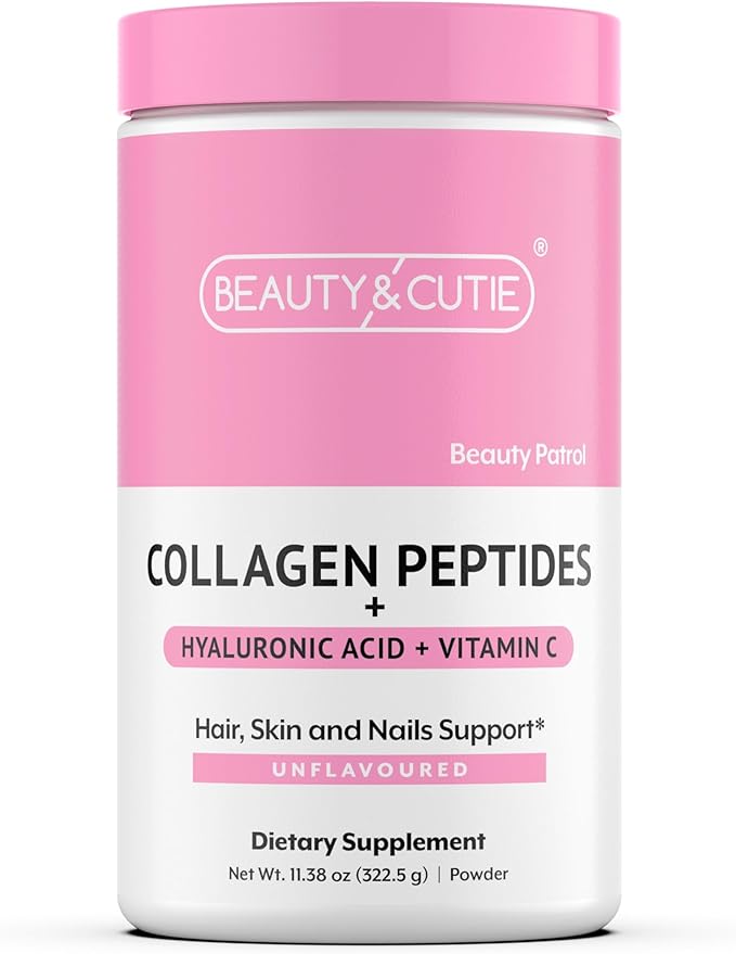 Collagen Peptides 10g with Hyaluronic Acid 120 mg and Vitamin C Powder Hair Skin and Nails Support Grass Fed Unflavored 11.38 oz
