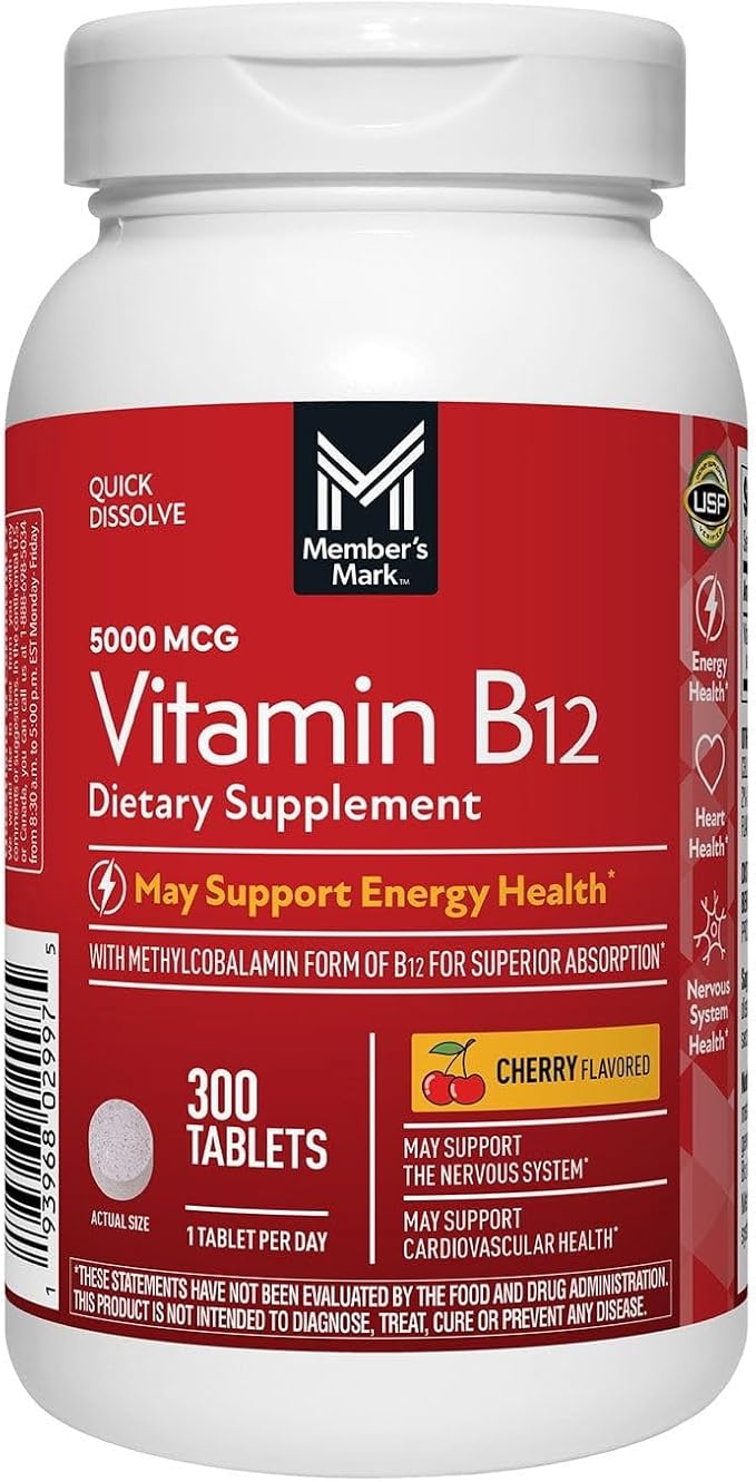 Member’s Mark Vitamin B12 Quick Dissolve Tablets Cherry (300 Count) (2 Pack)