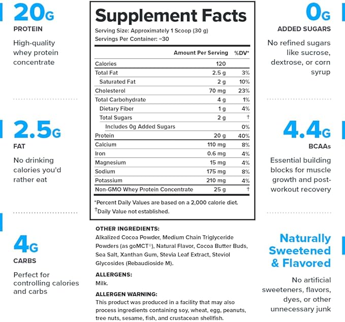 LEGION Whey Protein Powder - Naturally Flavored Whey Protein Concentrate with BCAAs - Supports Muscle Growth &amp Recovery Gluten Free No Added Sugar Protein Powder - Chocolate Flavor (30 Servings)
