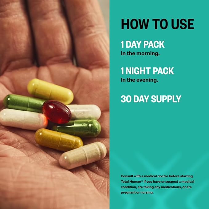 ONNIT Total Human Adult Multivitamin Dietary Supplement Comprehensive Capsule Packs with Day and Night Support Daily Vitamin Packs for Men and Women Dietary Supplement Capsules 30-Day Supply