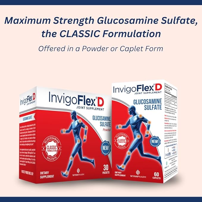 INVIGOFLEX 1500mg of Glucosamine Sulfate Powder (Classic Formulation) - Premium Joint Supplement for Knees Hands Back and Hip Support D: Glucosamine Sulfate Packets - 60 Packets