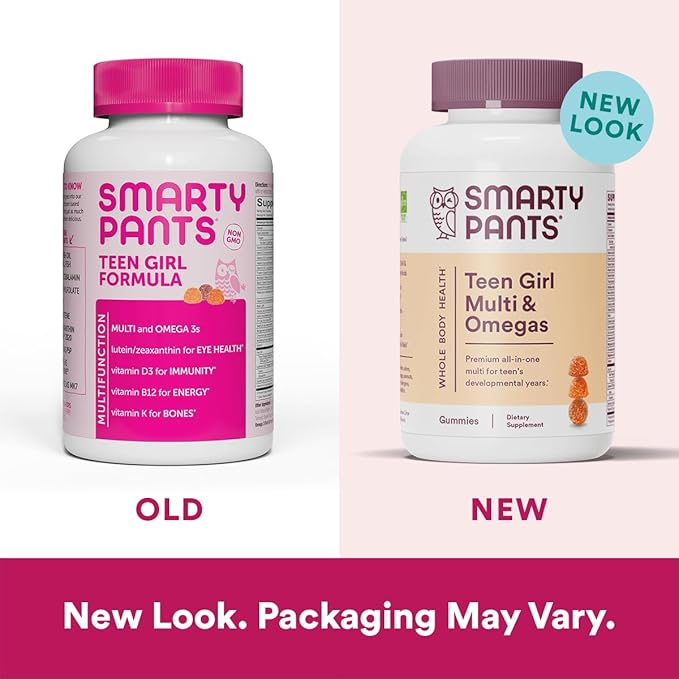 SmartyPants Teen Girl Multivitamin Gummies: Omega 3 Fish Oil (EPA/DHA) Vitamin D3 C Vitamin B12 &amp Kids Probiotic Immunity Gummies: Prebiotics &amp Probiotics for Digestive Health
