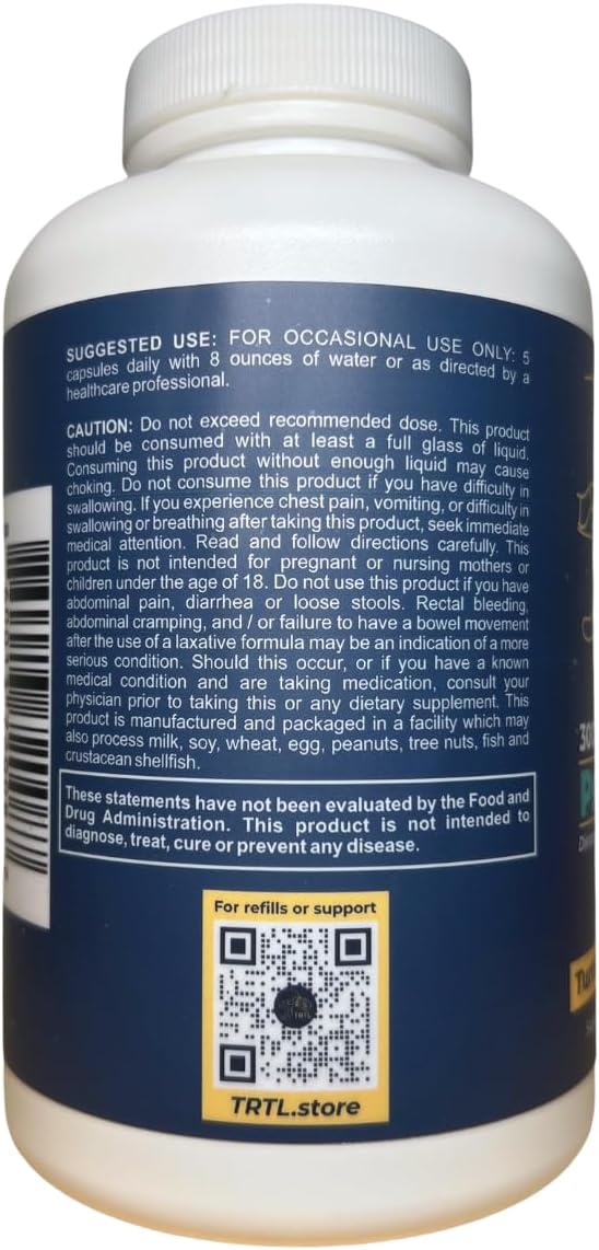 TRTL Psyllium Husk Capsules – 300ct | Fiber Supplement for Gut Health &amp Regularity | Made in the USA with Globally Sourced Ingredients | Non-GMO | 2g Psyllium Husk Powder per Serving
