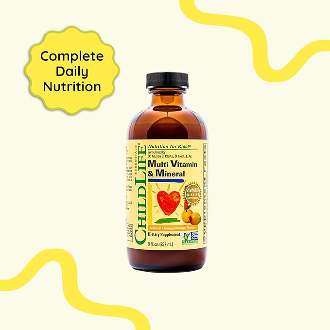 CHILDLIFE Essentials Kids Multivitamin &amp Mineral - Vitamins for Kids Liquid Multivitamin for Toddler &amp Baby - Natural Orange &amp Mango 8 Fl Oz (Pack of 2)