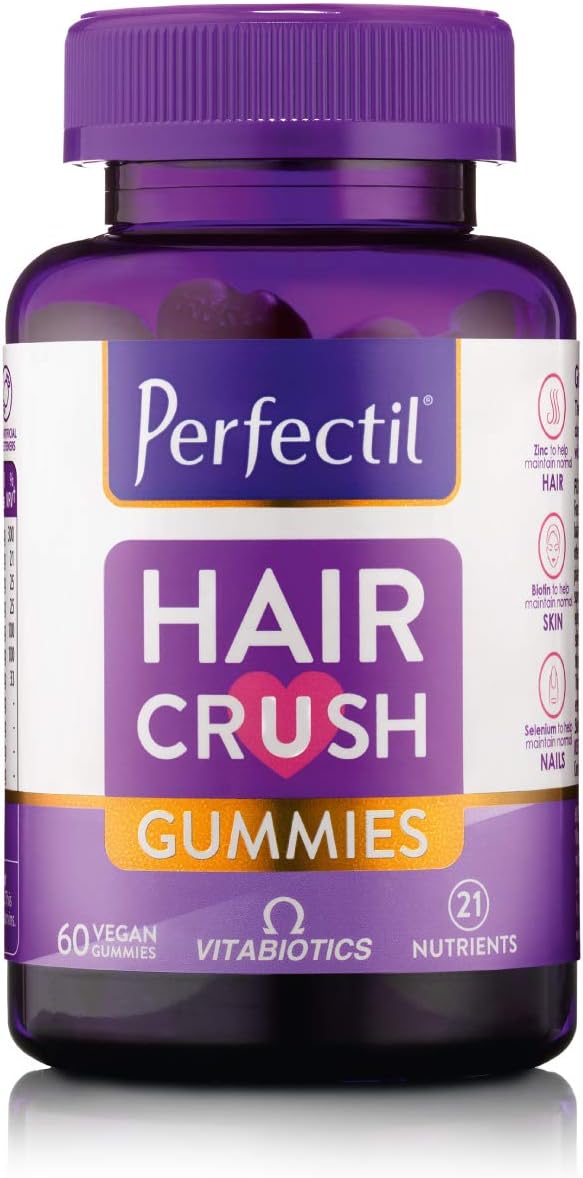 Perfectil Hair Crush Vitamin Gummies - Hair Growth and Thickening Formula | Supports Thicker Healthy Hair | Biotin Vitamin D and More in a Vegan Chewable Gummy