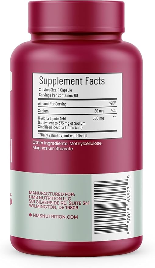 Stabilized R-Lipoic Acid 300 mg per Serving — Pure R Alpha Lipoic Acid (R-ALA) High Potency Active R Isomer Antioxidant Nerve &amp Metabolism Support — NSF Certified Non-GMO Vegan 60Capsule