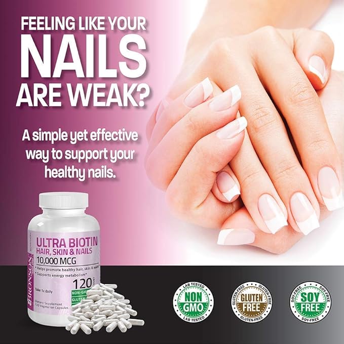 Bronson Hair Skin &amp Nails with Biotin Extra Strength Vitamin Supplement for Women + Ultra Biotin 10000 Mcg