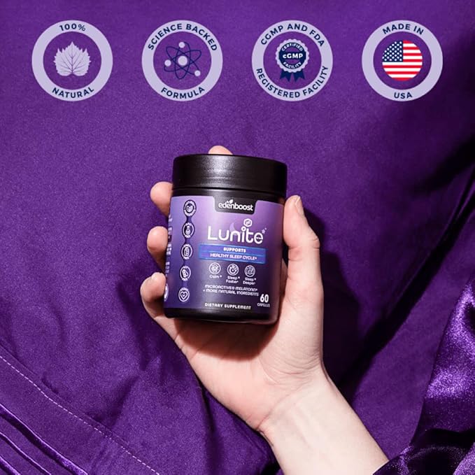 EdenBoost Lunite | Helps You to Fall Asleep Faster | Non-Habit Forming | Sustained Release Microactive Melatonin Magnolia Bark &amp Skullcap