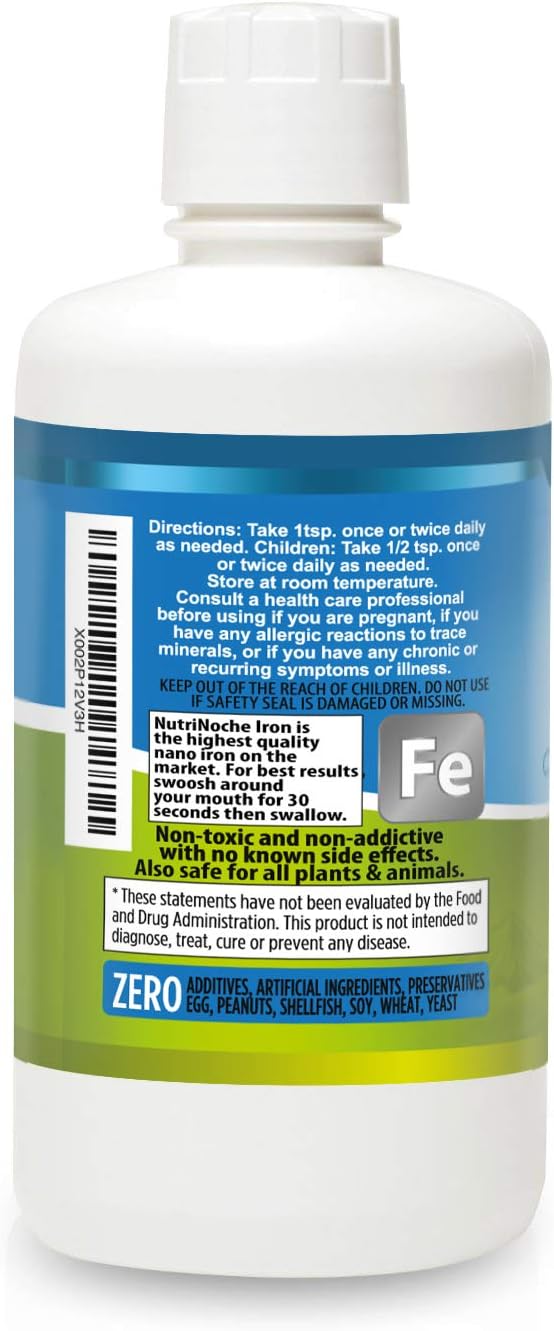 Liquid Iron Supplement for Women - High Potency Sublingual Iron Drops - Vegan Liquid - Tasteless Flavor - Premium Supplement for Men Women &amp Kids - 32 Ounces - Nutrinoche
