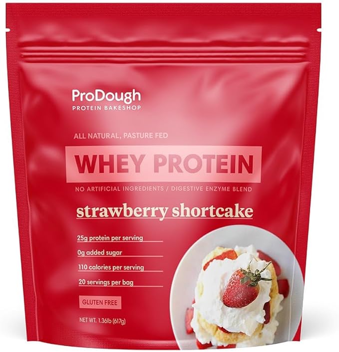 ProDough Gourmet Whey Isolate Hydrolized Protein Powder for Shake Mix- Easy Digest Enzyme Blend 25g Protein per Serving Natural Ingredients Gluten Free Keto Friendly (Strawberry Shortcake)