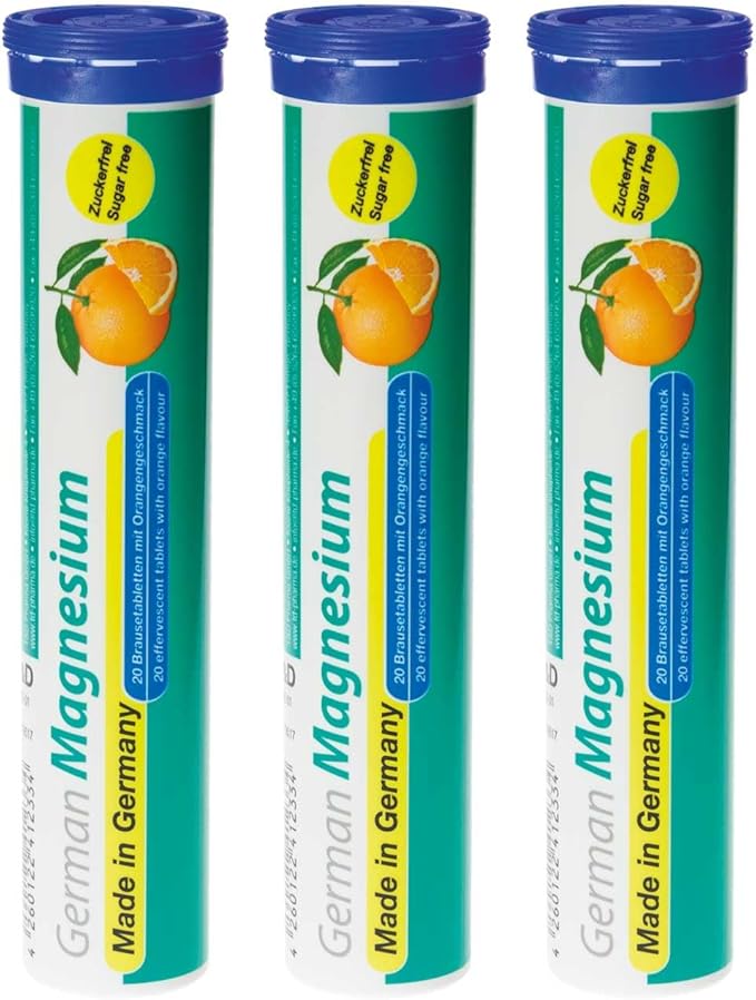 German Magnesium Oxide Supplement | Effervescent Tablets | Orange Flavor – 200 mg Magnesium per Serving | Sugar Free Vegan – T&ampD Pharma – Made in Germany