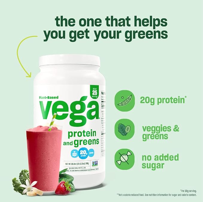 Vega Protein and Greens Protein Powder Chocolate (19 Servings) - 20g Plant Based Protein Plus Veggies Vegan Non GMO Pea Protein for Women and Men 1.4lb (Packaging May Vary) (Pack of 1)