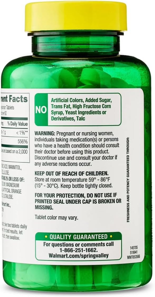 SUREFECT Spring Valley Vitamin C 500 mg Fast Dissolve Tablets Orange Flavor Dietary Supplement 120 Count Organizer.