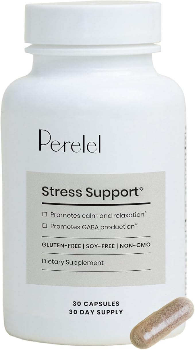 Perelel Stress Support Supplement with Ashwagandha Saffron Holy Basil and Probiotic Plant Based Formula for Relaxation and Wellness Support Gluten Free Non GMO 30 Capsules