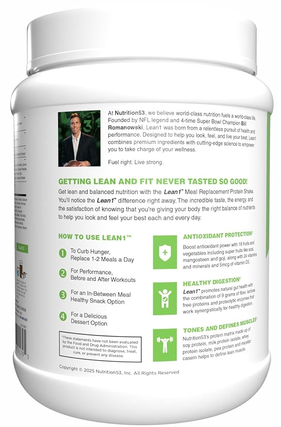 Lean1 Chocolate Mint flavor 15 serving tub fat burning meal replacement protein shake by Nutrition53
