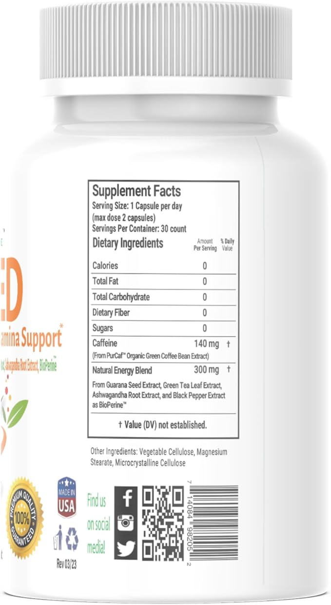 Waked Endurance Energy And Stamina Support 30 Capsules Organic Green Coffee Bean Extract Guarana Seed Extract Green Tea Leaf Extract Ashwagandha Root Extract and Black Pepper Extract as BioPerine