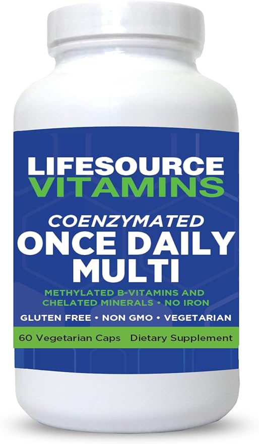 LSV LifeSource Vitamins Coenzymated Once Daily Multi Methylated B-Vitamins Chelated Minerals Iron-Free Vegetarian (60 Caps)