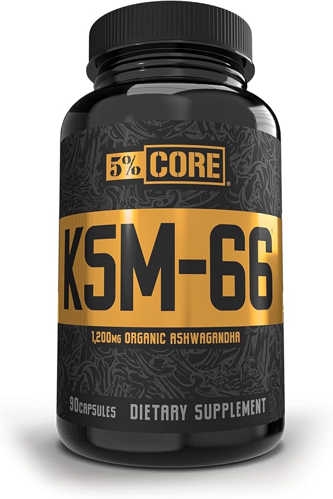5% Nutrition Core KSM-66 Ashwagandha | 1200mg Organic Ashwagandha Root Powder Extract | High Potency 5% Withanolides (45 Servings 90 Capsules)