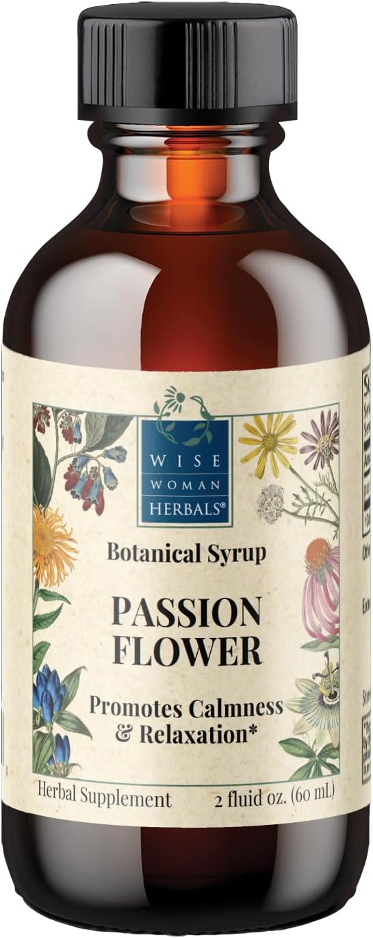 Wise Woman Herbals Passionflower Botanical Syrup (Formerly Solid Extract) 4:1 Alcohol-Free Extra Strength Sleep Aid Eases Tension Supports Calm Mood &amp Restful Sleep Pure Non-GMO 4 Fl Oz