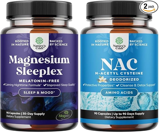 Bundle of High Absorption Magnesium Sleep Supplement - Rest Support Magtein Magnesium L-Threonate &amp Apigenin Theanine and NAC Supplement N-Acetyl Cysteine 600mg- High Absorption NAC 600 mg Capsule