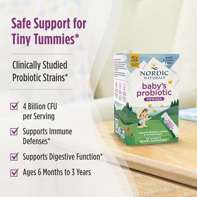 Nordic Naturals Children's Vegan Probiotic Powder Bundle - Baby’s Nordic Flora Probiotic Powder Unflavored - 30 Packets - 4 Billion CFU