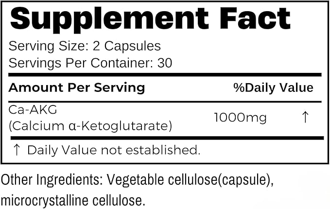 Calcium Alpha-Ketoglutarate (Ca-AKG) 1000mg Supports Healthy Aging and Energy