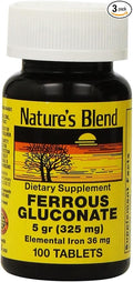 Nature's Blend Ferrous Gluconate 5 gr (324 mg) 100 count - Pack of 3
