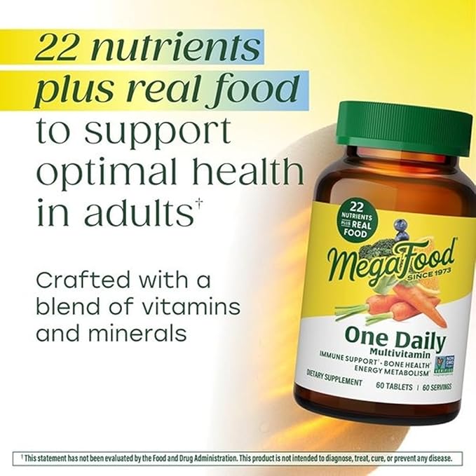 MegaFood One Daily Multivitamin for Women and Men Immune Support Supplement with Real Food Vitamin C &amp Vitamin B Bone Health Cellular Energy Metabolism Vegetarian Non-GMO 60 Tablets